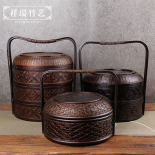 食盒竹篮 竹篮子礼盒食物篮月饼包装三层提篮 两层提X盒送饭篮包