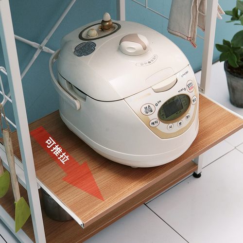 厨房置物架落地多层家用收纳架放锅微波炉烤箱架子钢Y木储物橱柜