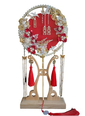 新娘结婚团扇fdiy材料包秀禾团扇红色中式婚礼双面出嫁成品喜扇