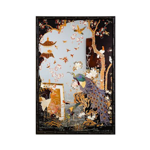 孔雀神鸟中古镜子中式画国风艺A术品送礼画装饰镜书房客厅玄关挂