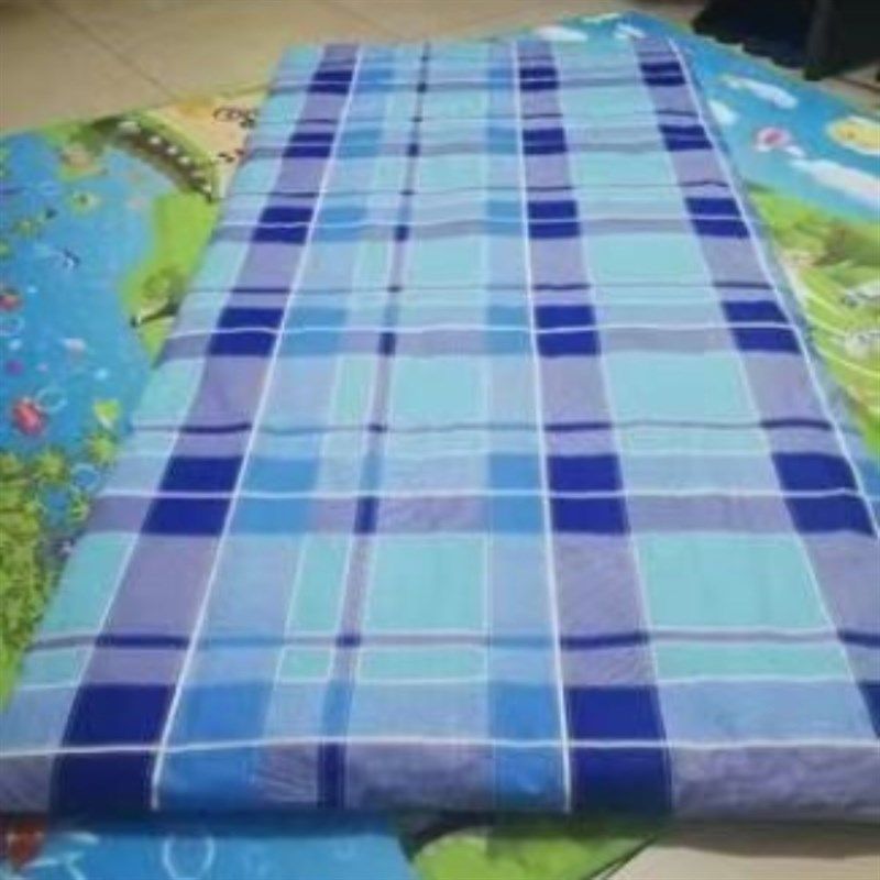 纯棉褥套床笠学生单人0.9v米床垫保护套宿舍全棉床垫罩三件套蓝格