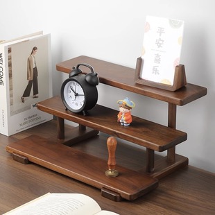 纯实木桌面手办置物m架黑胡桃木家用收纳架护肤品首饰陈列展示架