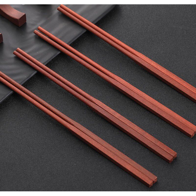 高档紫檀实木筷子防滑防霉耐高温家用原木K质无漆无蜡餐具10双套