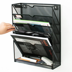 俊钦堂铁艺金属网格挂墙式壁挂架五层报刊杂志收纳架A4文件架办公