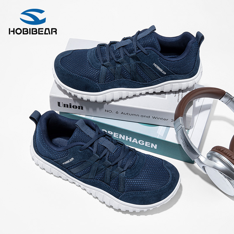 HOBIBEAR男鞋秋季透气网面运动鞋男士宽头休闲鞋宽楦大头鞋赤足鞋