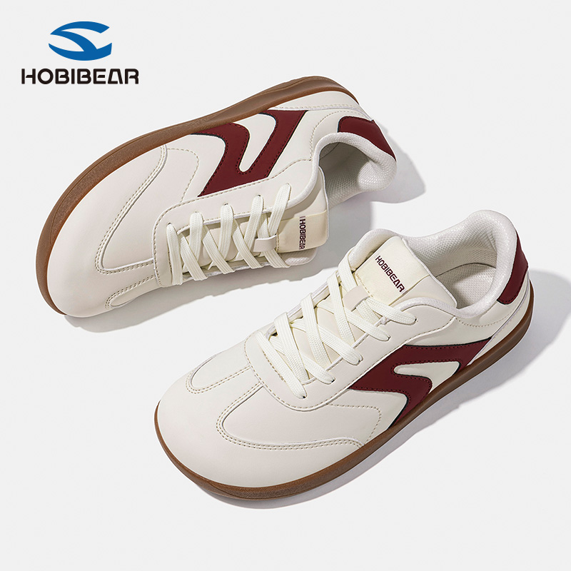 HOBIBEAR男鞋2025新款宽头鞋女士革面宽楦鞋大码男士德训鞋大头鞋