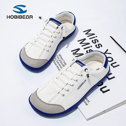 HOBIBEAR男鞋2025春秋新款黑色男士宽头鞋4e宽楦赤足鞋男款平底鞋