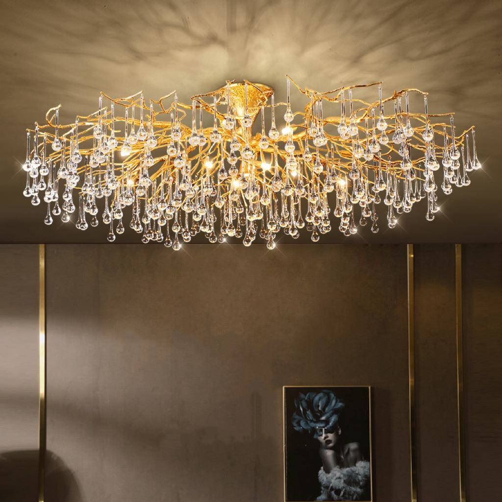 水晶吊灯大平层后现代别墅复式楼餐厅高档轻奢全铜树枝客厅吸顶灯