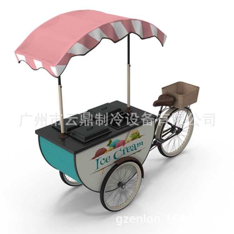 厂家供应户外冰激凌花摆摊车gelatocart110V冰淇淋手推车