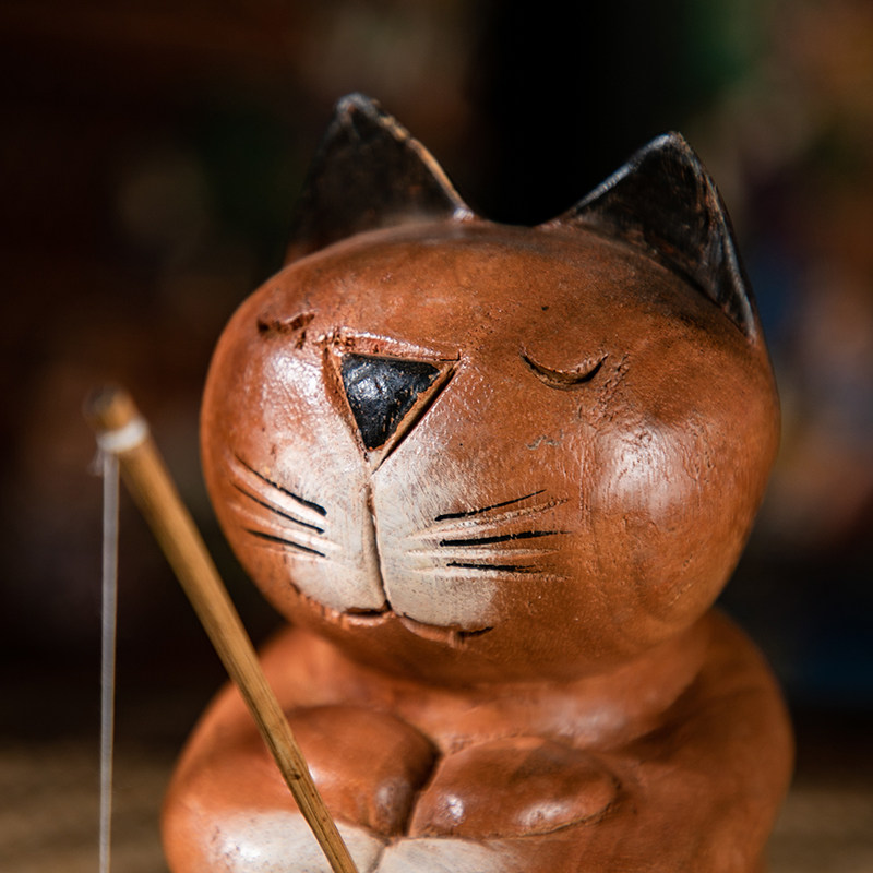 泰国工艺品实木雕刻小猫摆件酒柜玄关木雕可爱猫S咪桌面装饰品摆,家居饰品,装饰摆件,淘宝优惠券,粉丝福利购,淘宝优惠卷