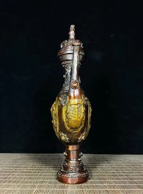 仿古纯铜藏传浮雕龙购酒壶水壶老对E象藏传贲巴壶酥油壶家居装饰