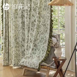 绮梦花园雪尼尔窗帘绿色法u式复古轻美式田园风客厅卧室高级感加
