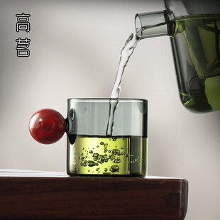 茶具套装 迷你玻璃小杯子带把喝茶功夫茶杯A6只装 茶道家用待客高档