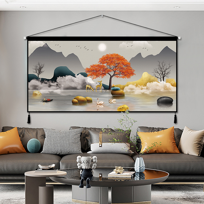 发财鹿挂画布艺背景墙装饰挂布背景布卧J室挂毯墙布客厅墙壁装饰图片