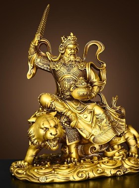 纯黄铜武财神赵公明摆q件骑虎举鞭装饰办公室公司店铺开业家用供