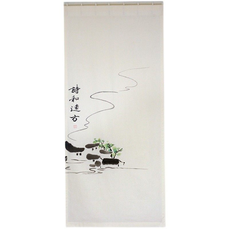 手绘中式布艺门帘 遮柜子u防尘书架挡灰帘国风亚麻挂帘半帘免打孔,居家布艺,柜类遮挡帘,淘宝优惠券,粉丝福利购,淘宝优惠卷