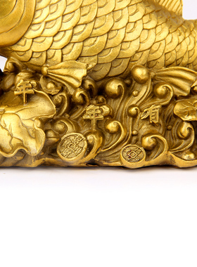 朴器 铜年年有余(鱼)摆件 铜鱼摆件 荷花鱼摆件