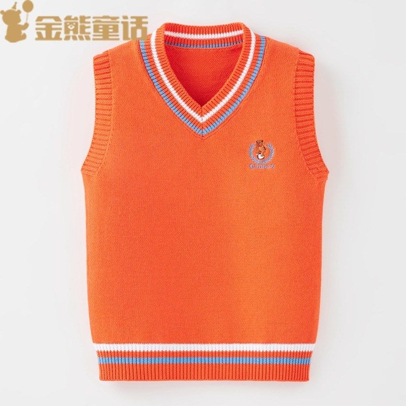 儿童针织背心毛衣男童纯棉马甲春秋款V领校服男孩秋装上衣新款