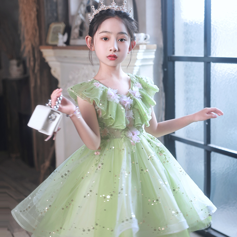 儿童钢琴演出服高端花童婚礼服公主裙女童蓬蓬连衣裙婚礼洋气纱裙
