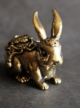 铜器小摆件工艺品生肖兔子纯黄铜家居装饰礼品工艺品可爱卡通桌面