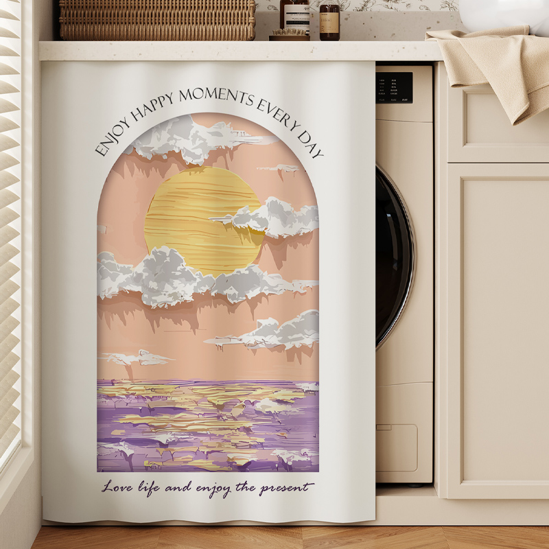 滚筒洗衣机防晒帘阳台置物架柜子遮挡帘防水防尘隔热遮阳罩布拉帘