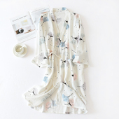 睡衣家居服汗蒸服浴袍浴衣裙 日式 睡袍女士纯棉纱布绉布薄款 春秋季