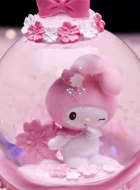 新款 卡通樱花兔水晶球雪花发光音乐盒女孩儿童生日礼物学生礼品