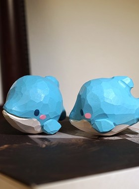 圆滚滚的小海豚手工木雕小摆件卡通可爱动物桌面装饰品礼物