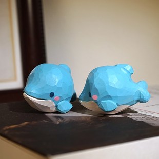 圆滚滚的小海豚手工木雕小摆件卡通可爱动物桌面装饰品礼物