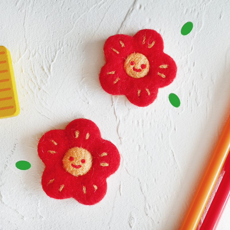 数绵羊羊毛毡戳戳乐diy手工送你一朵小红花材料包挂件胸针发夹