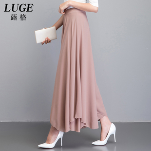 女夏高腰垂感九分阔脚裤 裙双层雪纺阔腿裤 飘逸裙裤 长款 新款 甩裤 裤