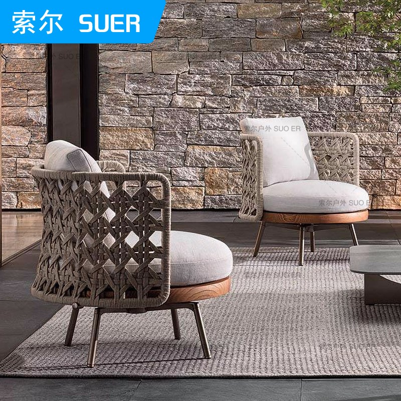 户外沙发庭院实木阳台休闲艺术家具别墅防雨藤编椅三件套组合