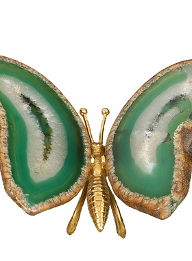 新中式彩色天然玛瑙蝴蝶黄铜水晶家居摆件饭桌墙面玄关轻奢软装饰