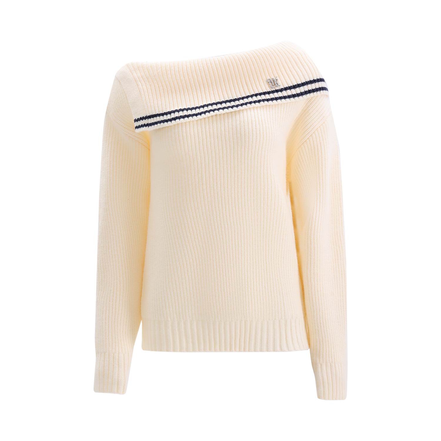 thumbnail for weekendhub Korean lazy one-line shoulder woolen top women's autumn new design loose off-the-shoulder sweater