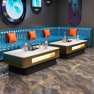 酒吧ktv专用茶几包厢轻奢不锈钢桌子酒桌包房大理石桌台会所现货