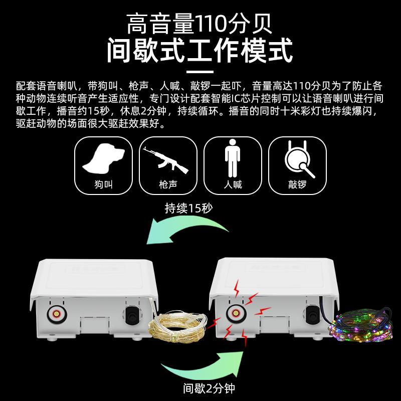 户外太阳能吓猪神器带声音的驱兽灯带狗叫声的防野猪报警警示灯