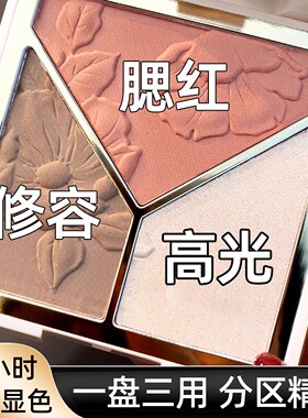 正品腮红高光修容三效一体盘哑光细闪晒