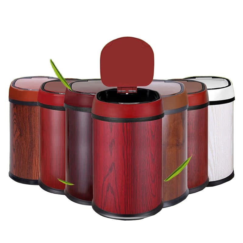 智能感应式垃g圾桶家用充电动垃圾桶客厅卫生间中式复古红木垃圾