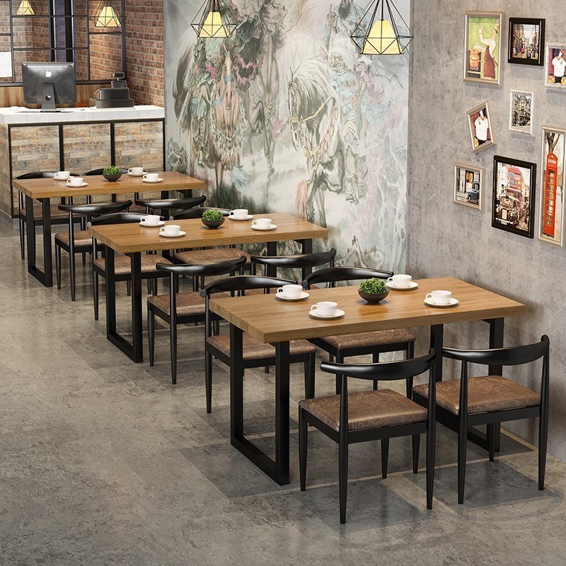 复古铁艺实木酒吧火锅烧烤店餐厅饮馆G咖啡厅奶茶清吧餐桌椅子组