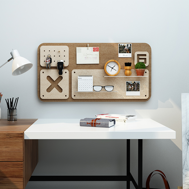 照片墙留言板组合免打o孔置物架挂钩简约墙面毛毡墙贴展示板软木