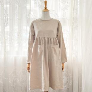 罩衣女反穿带袖围裙长袖纯棉围裙文艺工作画画咖啡店家用厨房夏天