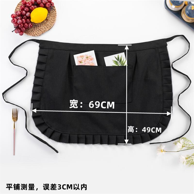 加肥加大半身围裙双层加厚防水防油耐磨帆布O围腰罩衣木耳边纯黑