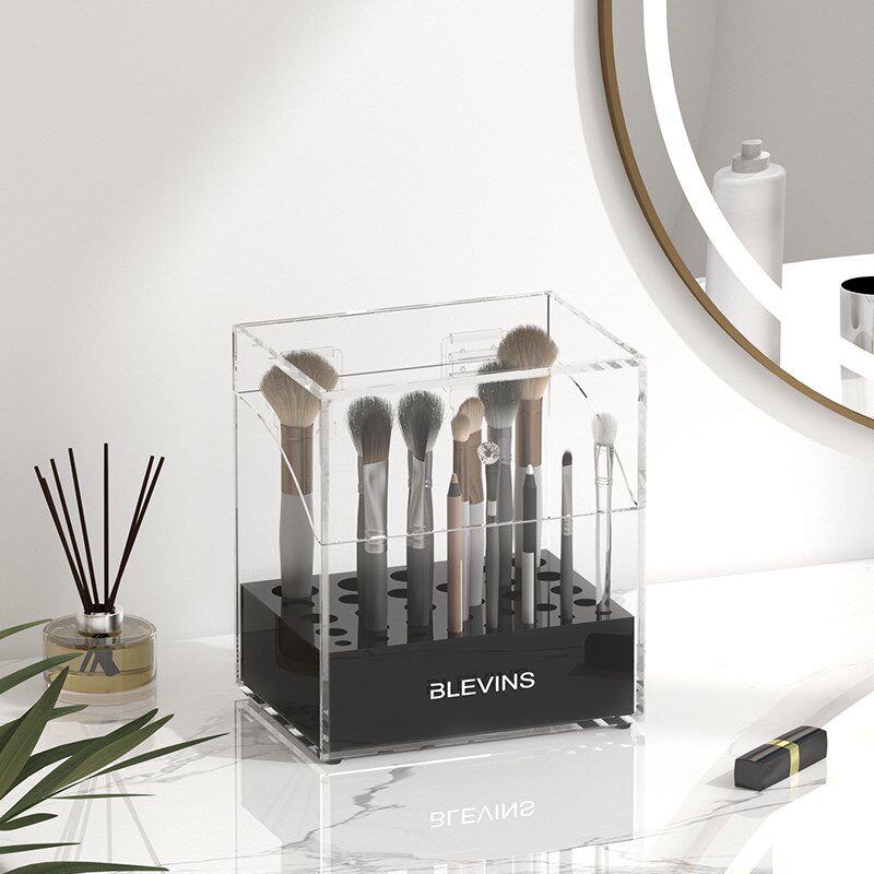 化妆刷收纳筒防尘带盖梳妆台桌面立式收纳K盒亚克力大容量置物架