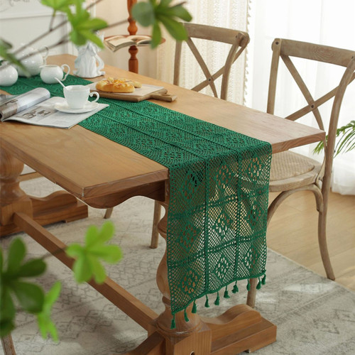 ins绿色复古美式蕾丝茶u几餐桌旗针织镂空文艺茶旗玄关电视柜盖布