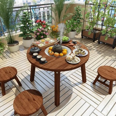 电碳两用围炉煮茶桌家用室内烤火一体实木烧烤圆桌U套装户外取暖