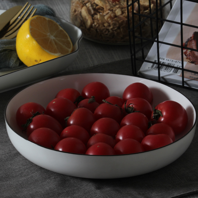 4个装 可微波骨瓷深菜盘汤盘7英D寸窝盘家用焗饭盘子圆形陶瓷餐具