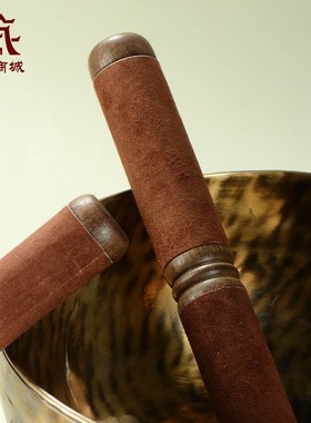 藏村敲钵用g品音碗转棒敲棒钵锤颂钵槌桃木研棒铜罄棒