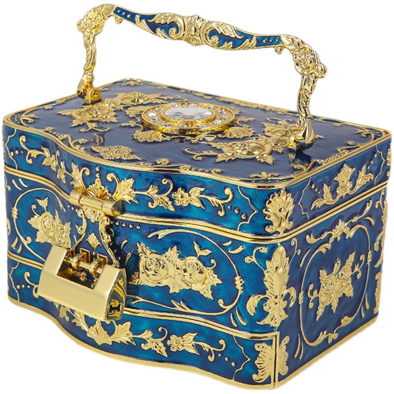 欧式公主三层首饰盒n化妆镜带锁珠宝盒饰品戒指礼品收纳盒手提箱