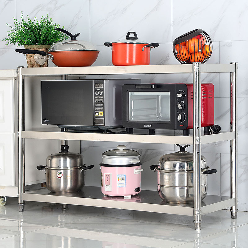 加厚不锈钢货架三层厨房饭店商用仓储F杂物收纳锅架置物架落地定