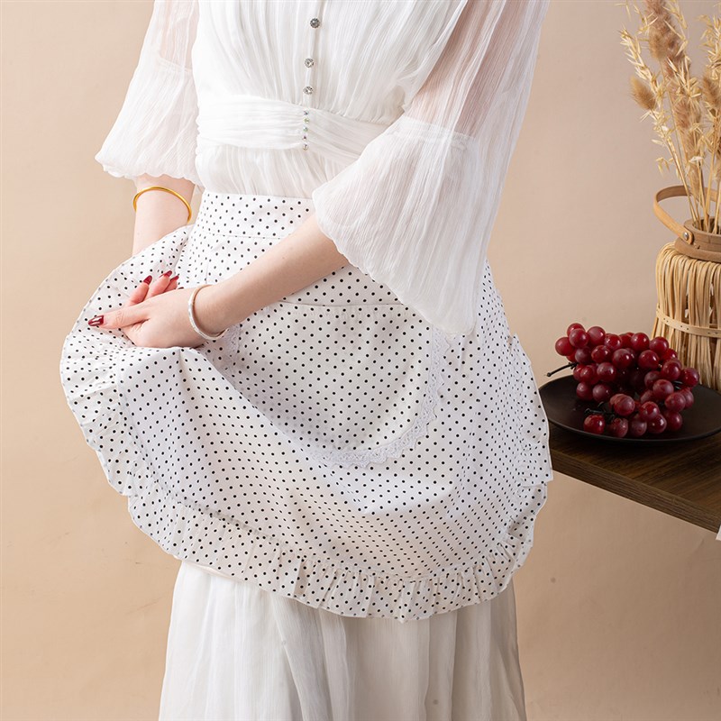 半身围裙短款围腰家用家务厨房防水做饭围裙女士浅色清新波点时尚